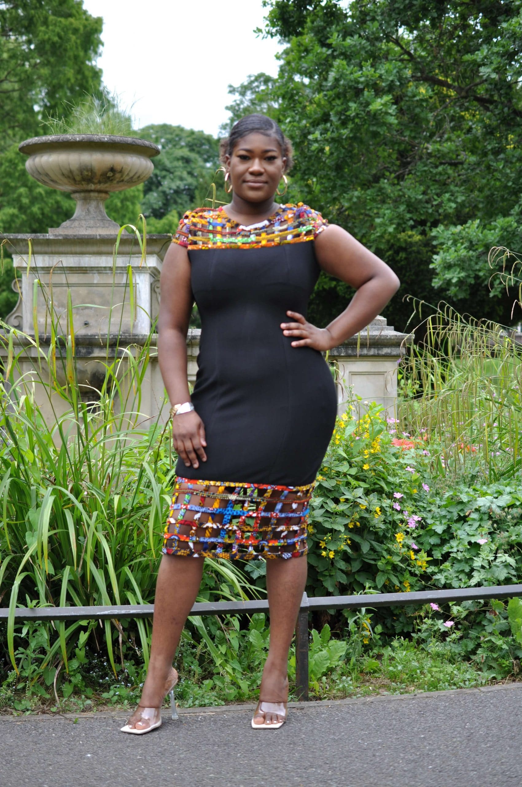 Michelle African Print Net Hem Bodycon Dress