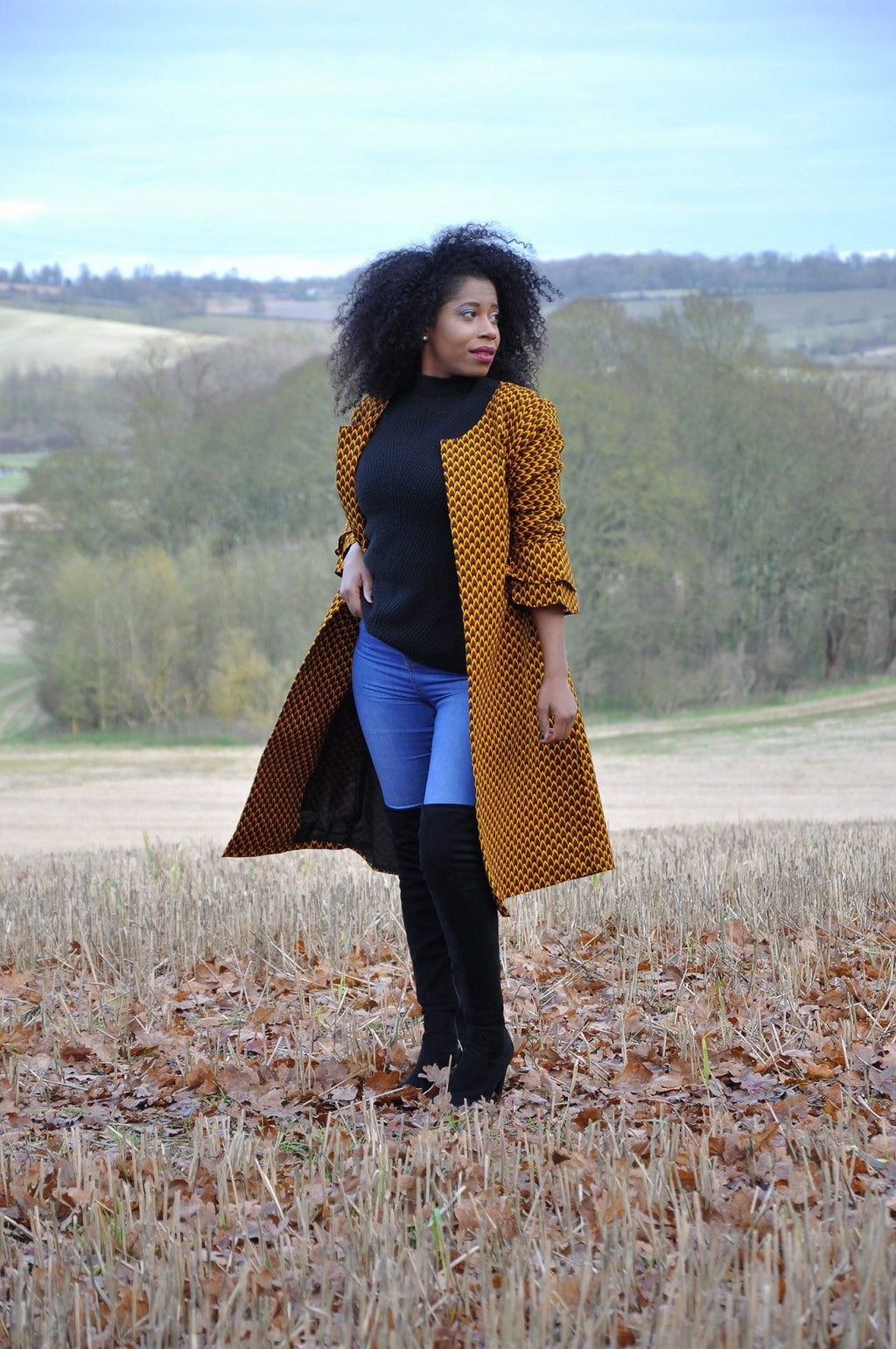Mustard Ruffle Sleeve Trench Coat