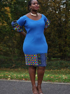 Blue Bodycon Ankara Hem Dress