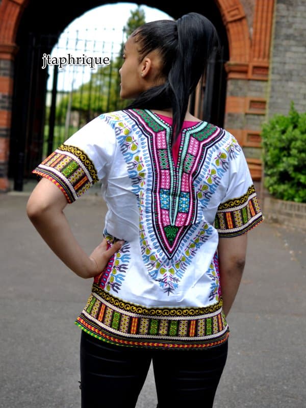 Colourful White African Dashiki Best Shirt 100% Cotton