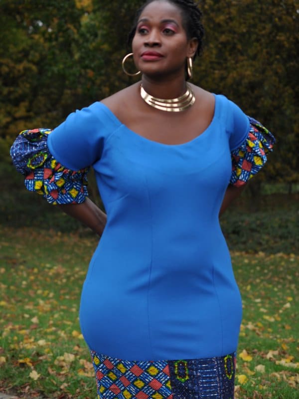 Blue Bodycon Ankara Hem Dress