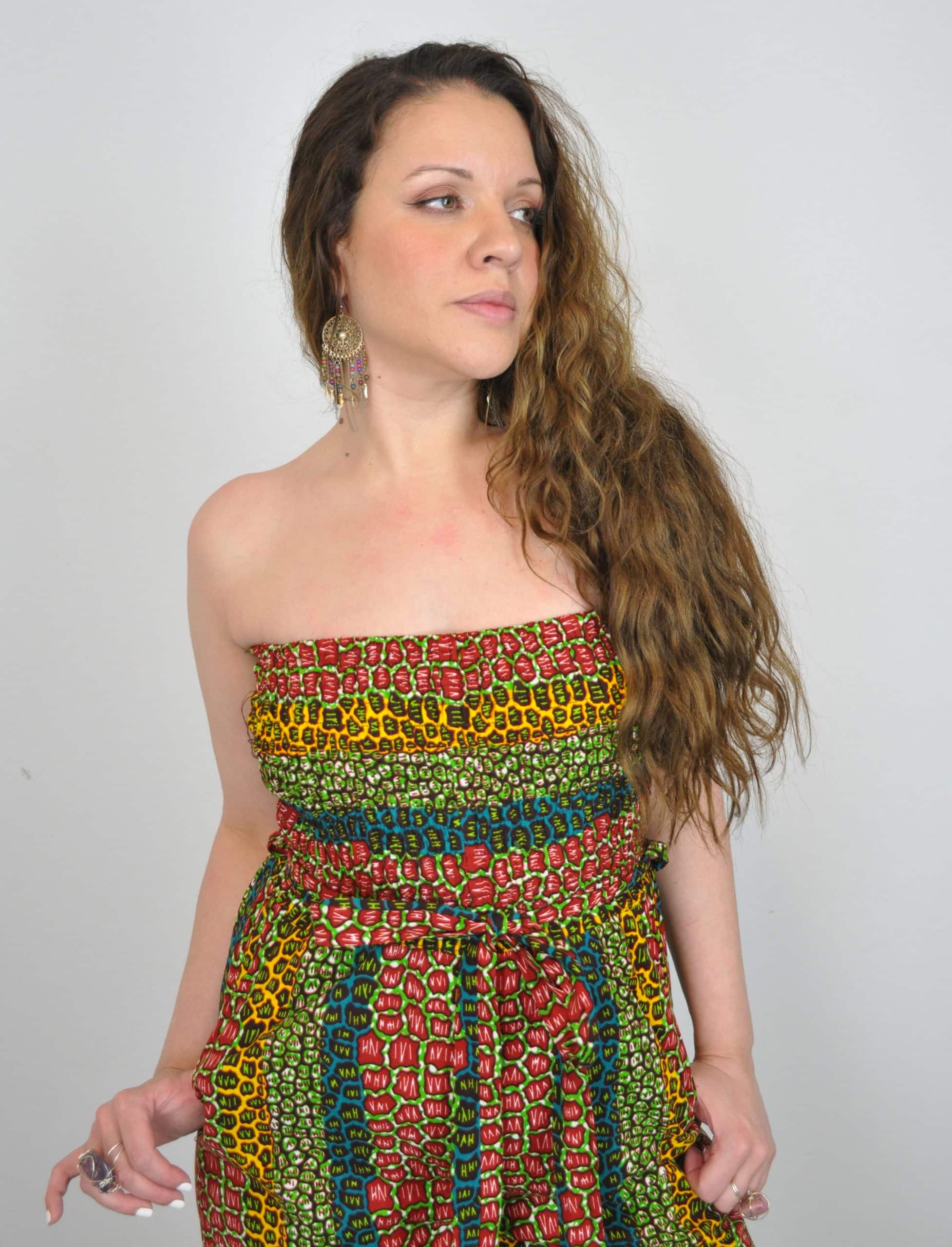 Sina Stunning Leopard Ankara Print Bandeau Slit Jumpsuit