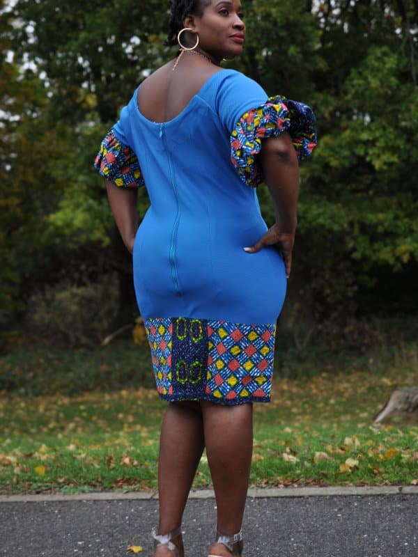 Blue Bodycon Ankara Hem Dress