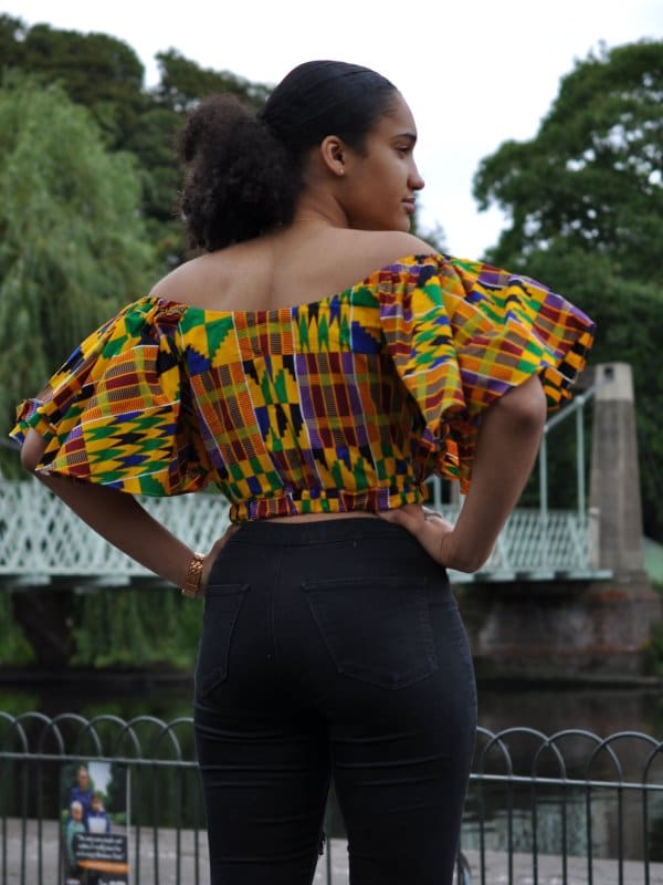 African Print Butterfly Sleeve Crop Top