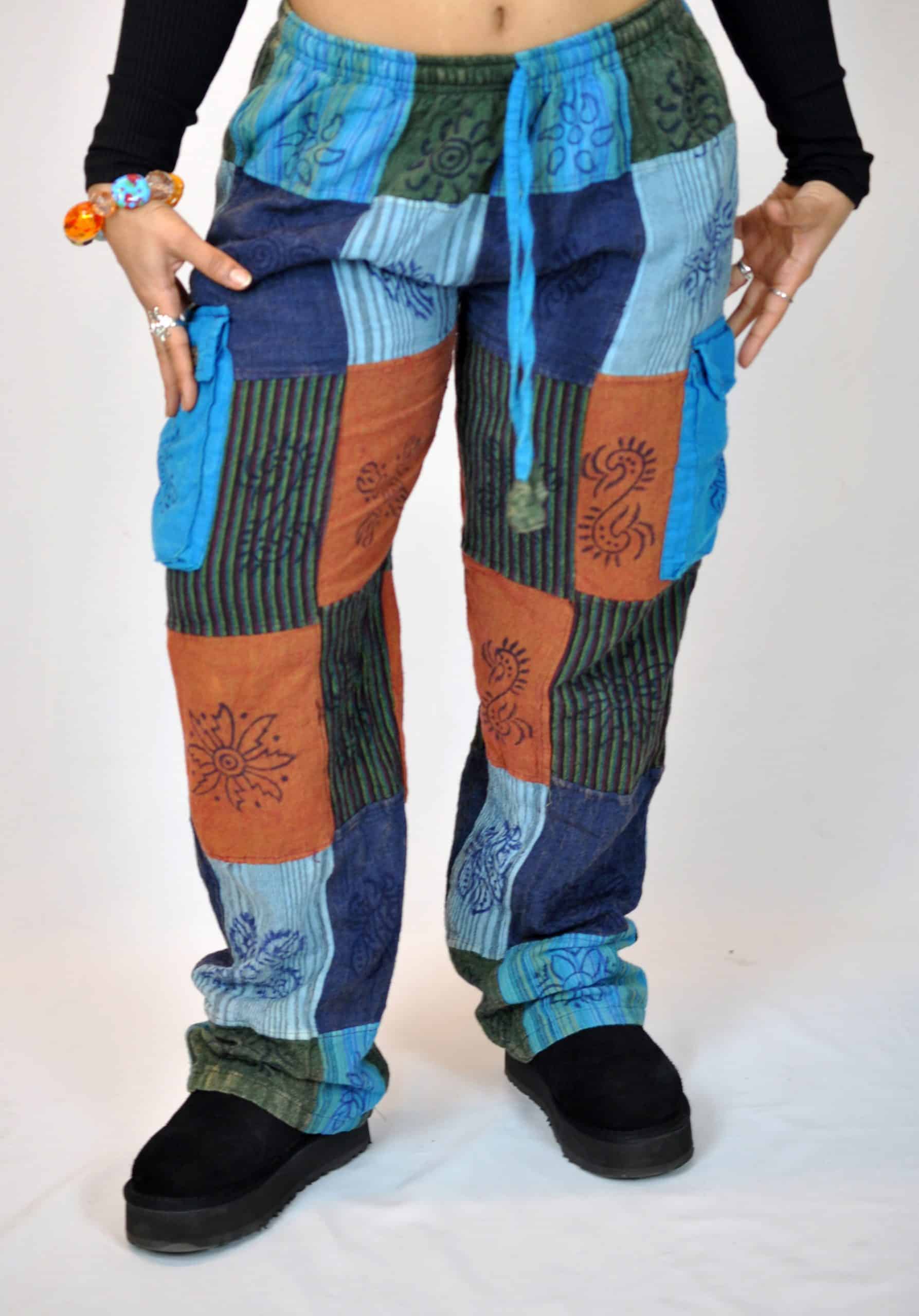 Unisex African Patchwork Cargo Trousers – Boho Wide Leg Festival Pants