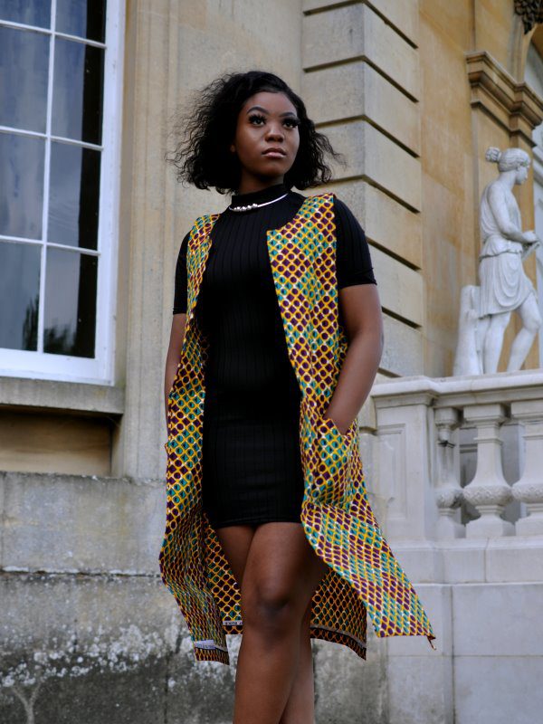 Jaylene Deep Blue Ankara Colourful Open Front Trench Vest