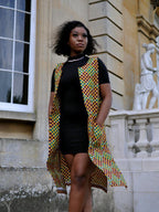 Jaylene Deep Blue Ankara Colourful Open Front Trench Vest