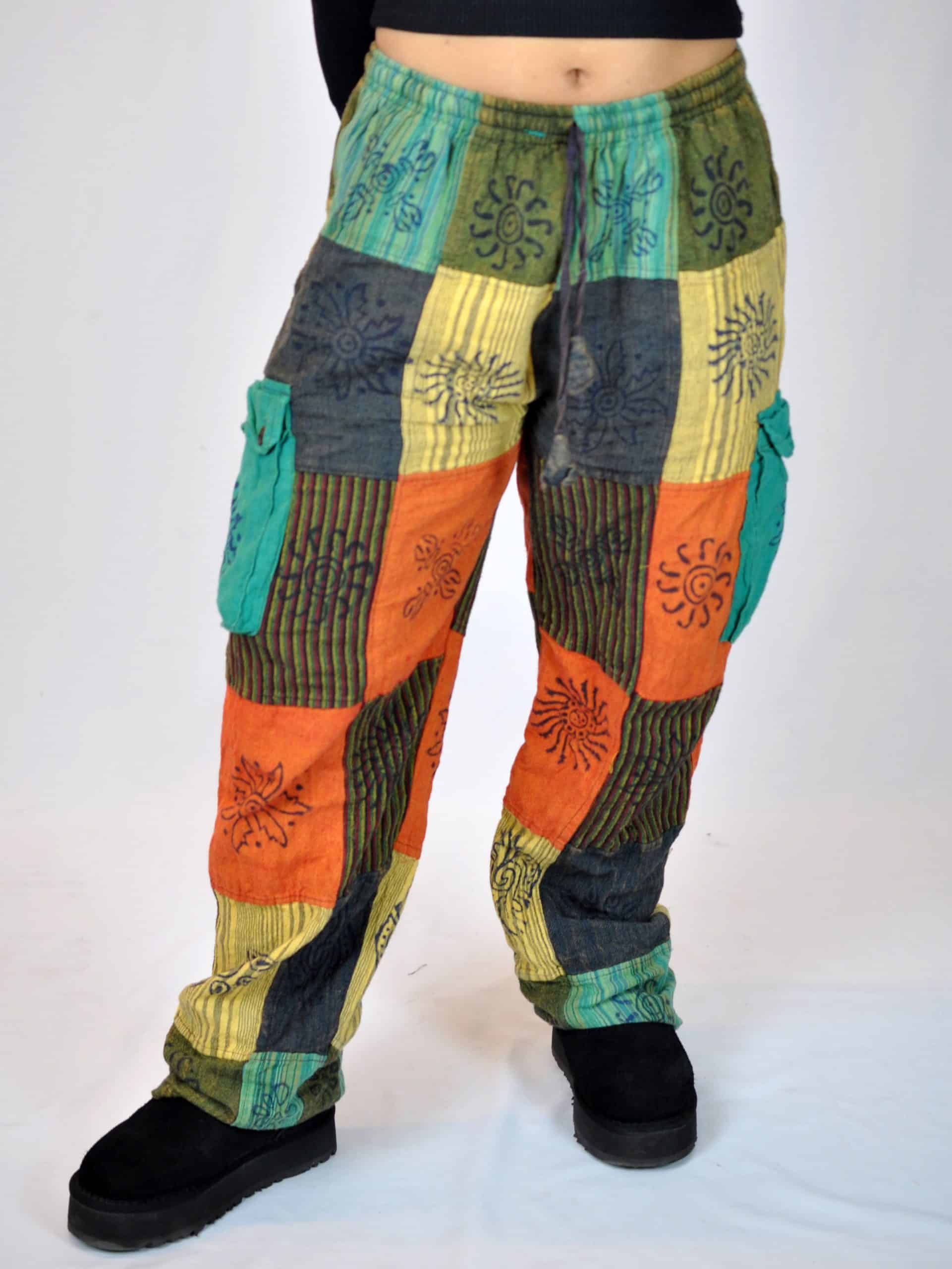 Unisex African Patchwork Cargo Trousers – Boho Wide Leg Festival Pants