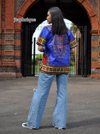 Women's Blue Dashiki Shirt African Cotton
