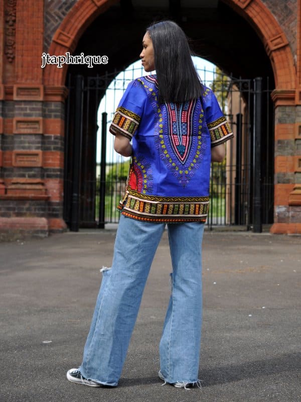 Women's Blue Dashiki Shirt African Cotton