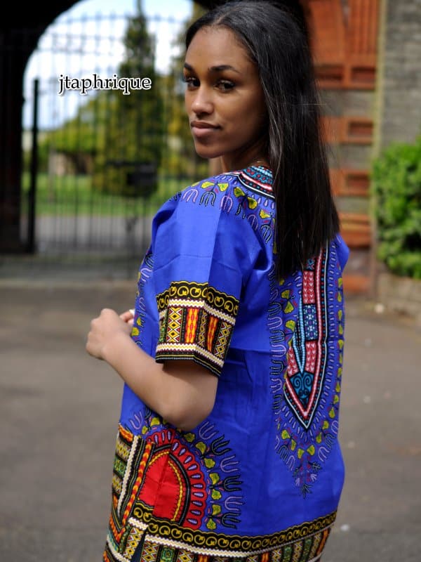 Women's Blue Dashiki Shirt African Cotton