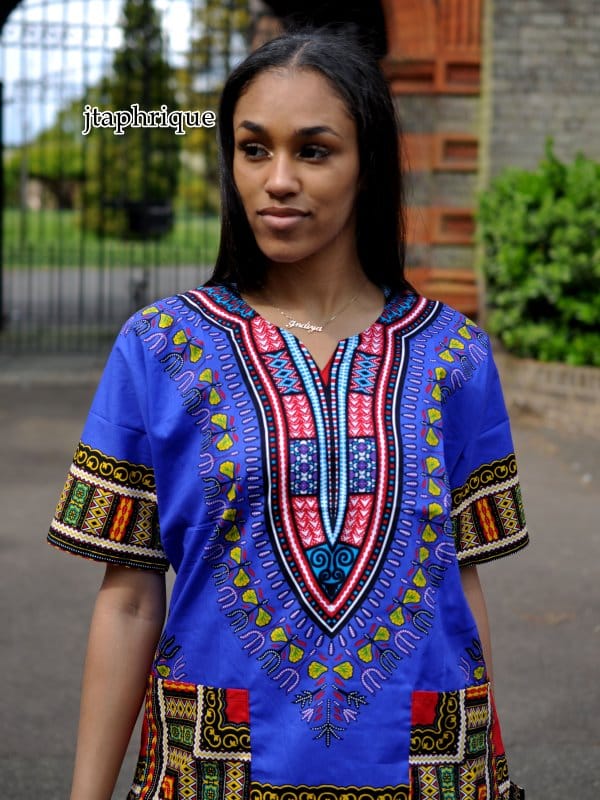 Women's Blue Dashiki Shirt African Cotton