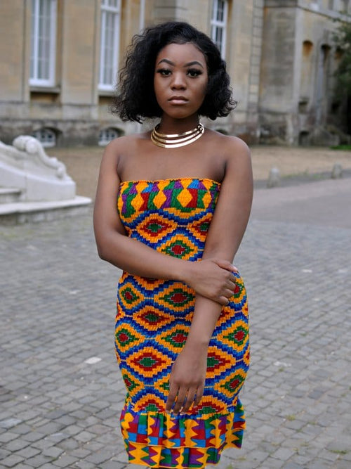 African Kente Print Bandeau Bodycon Dress