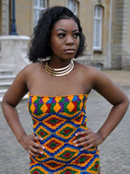 African Kente Print Bandeau Bodycon Dress