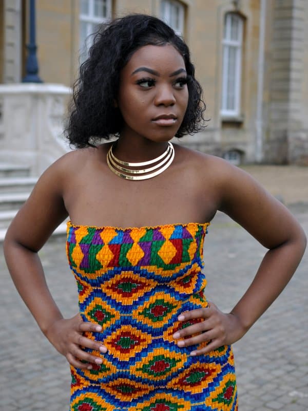 African Kente Print Bandeau Bodycon Dress