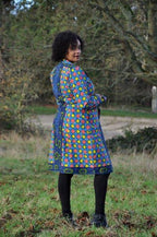 African Ankara Blue & Multi Midi Length Tie-up Coat