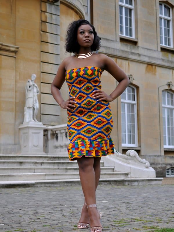 African Kente Print Bandeau Bodycon Dress