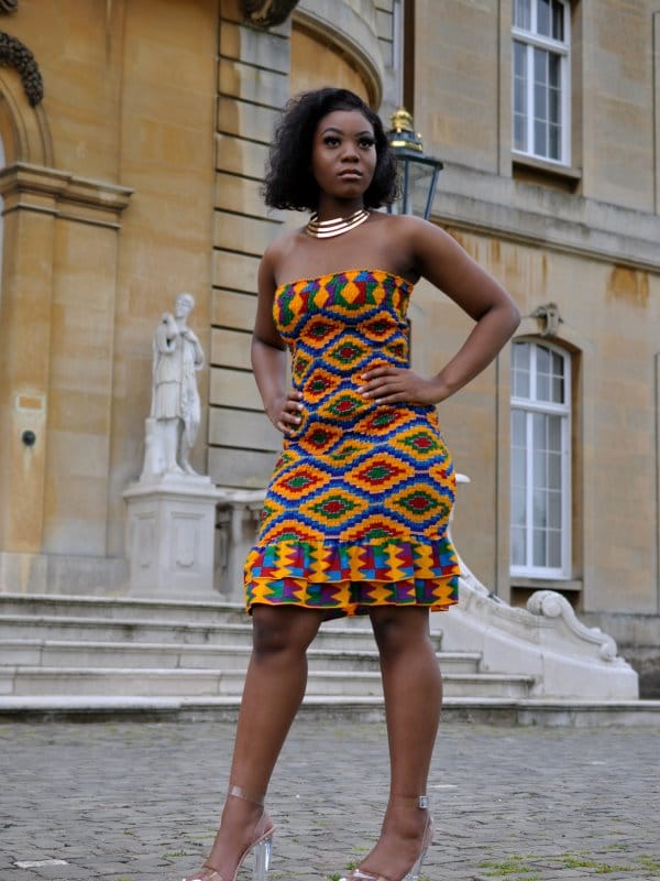 African Kente Print Bandeau Bodycon Dress