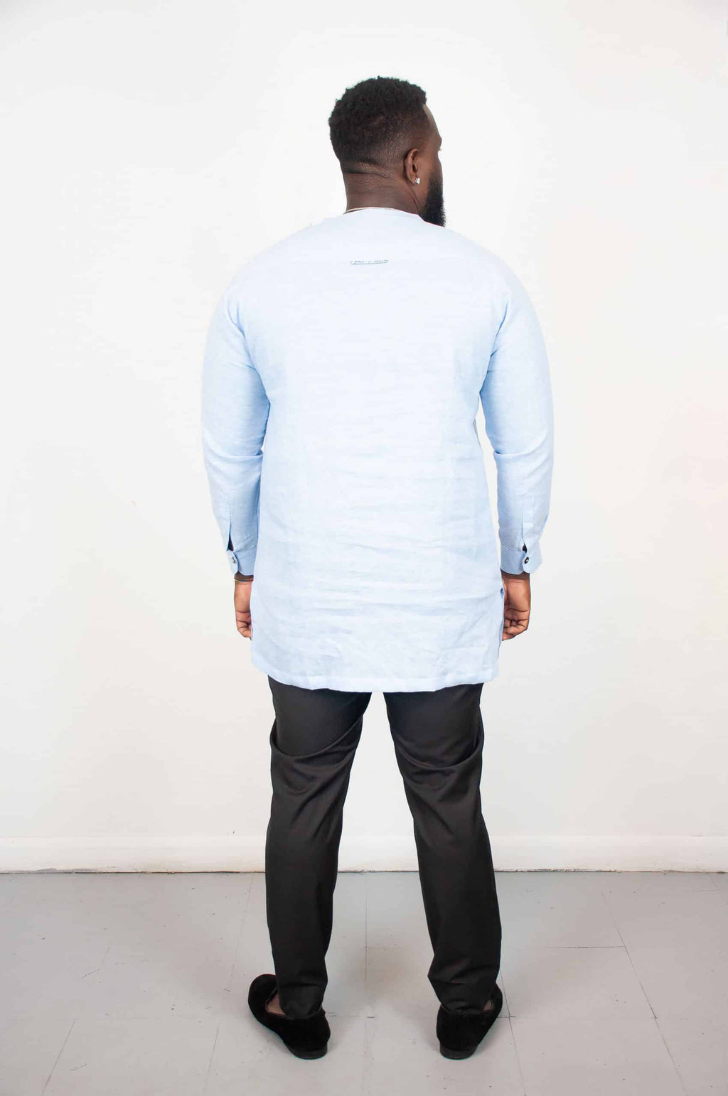 Yaro Light Blue Long Sleeve Linen Polo Shirt