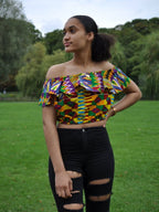 African Print Off Shoulder Frill Crop Top