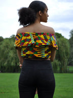 African Print Off Shoulder Frill Crop Top