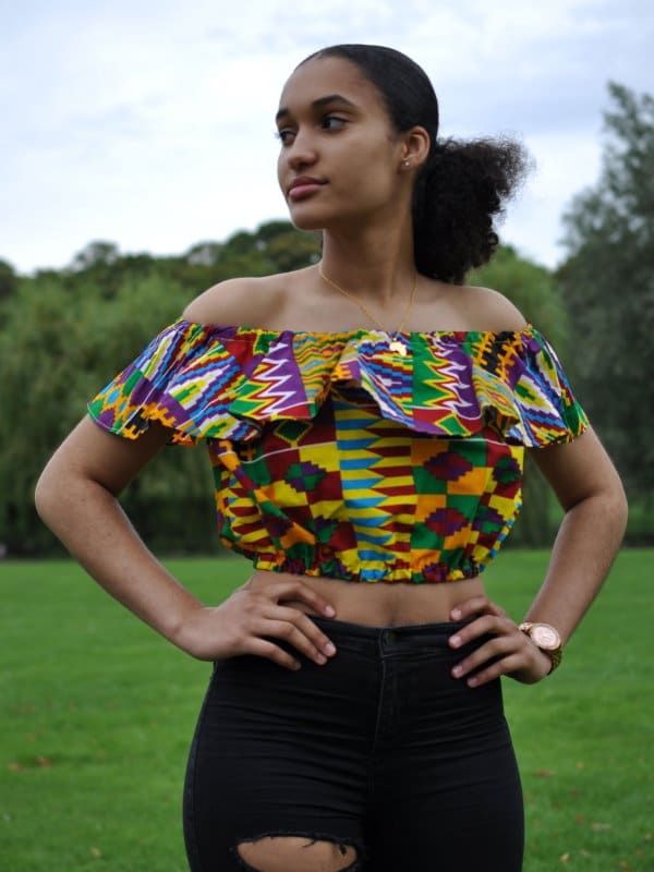 African Print Off Shoulder Frill Crop Top