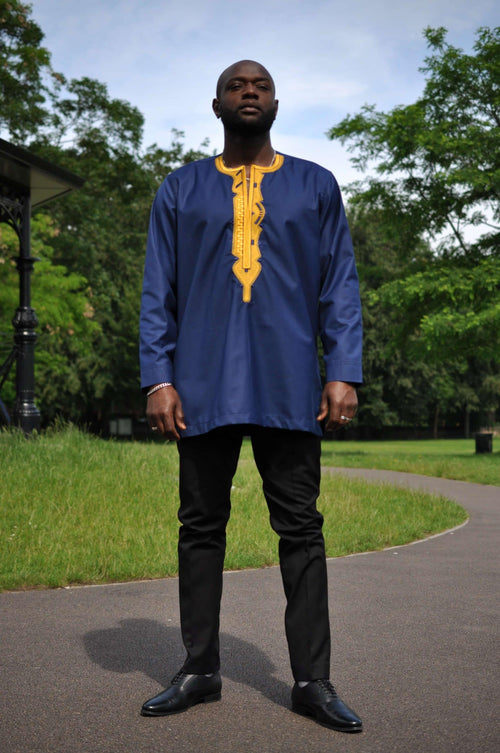 Akpofure Men's Blue & Gold Embroidery Shirt