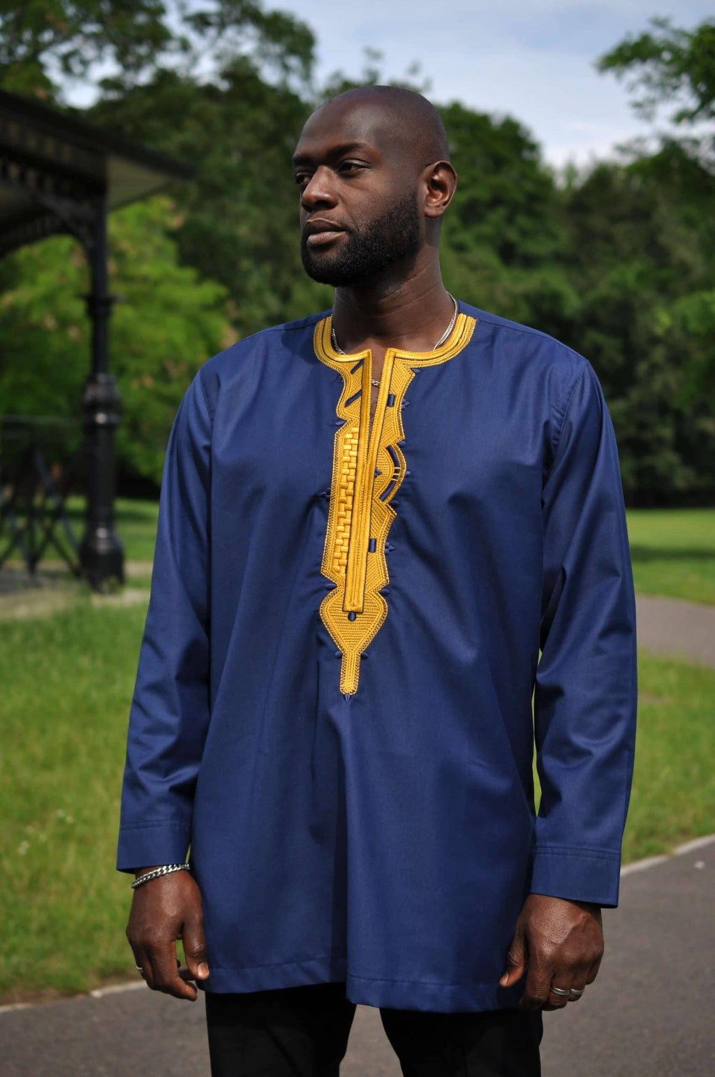 Akpofure Men's Blue & Gold Embroidery Shirt
