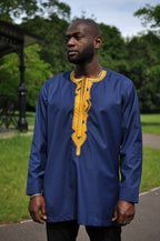 Akpofure Men's Blue & Gold Embroidery Shirt