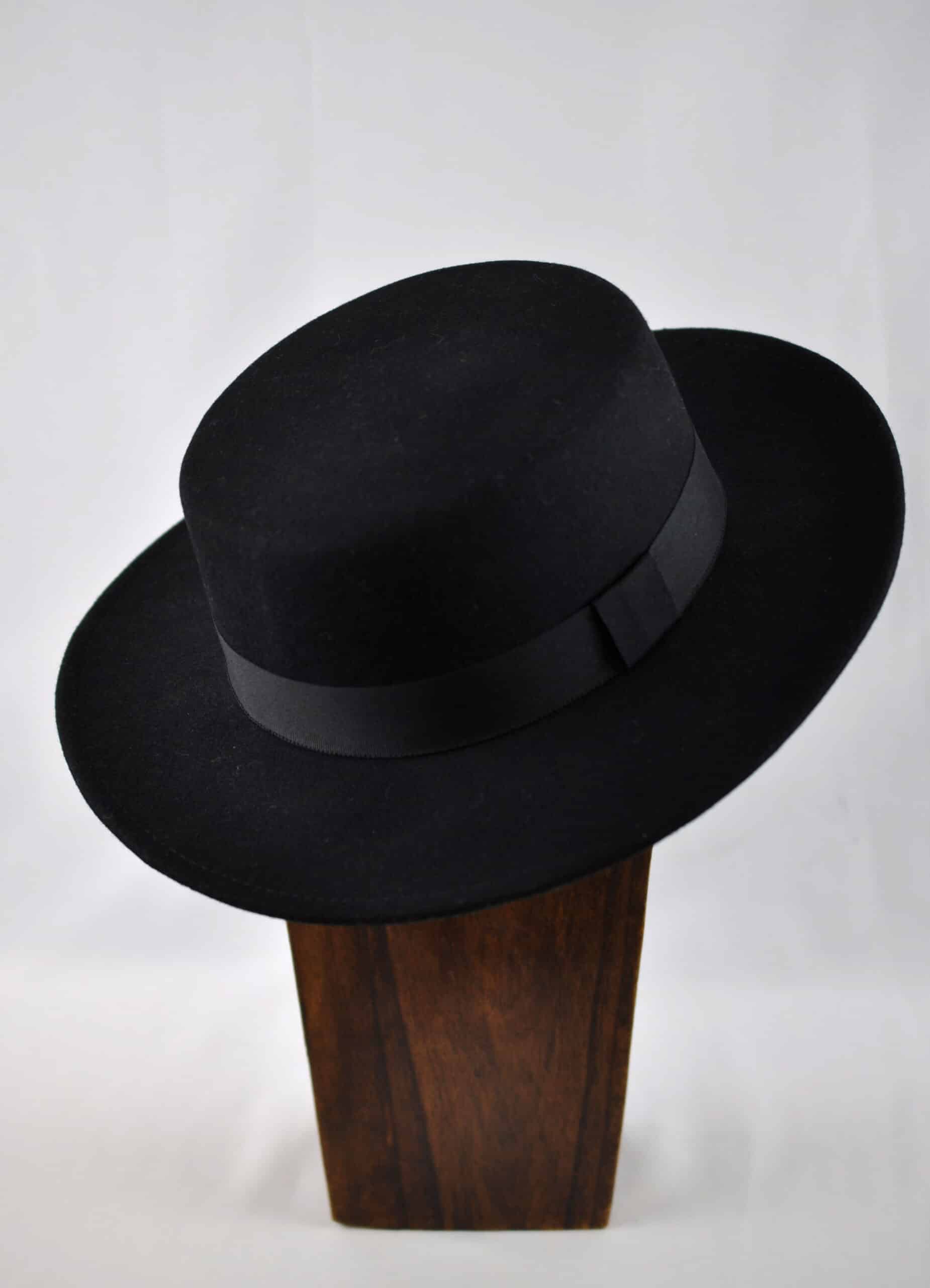 JT Aphrique Black Flat Top Fedora Hat