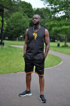 Black & African Print Trim Short Pants Matching Set / Co-ord