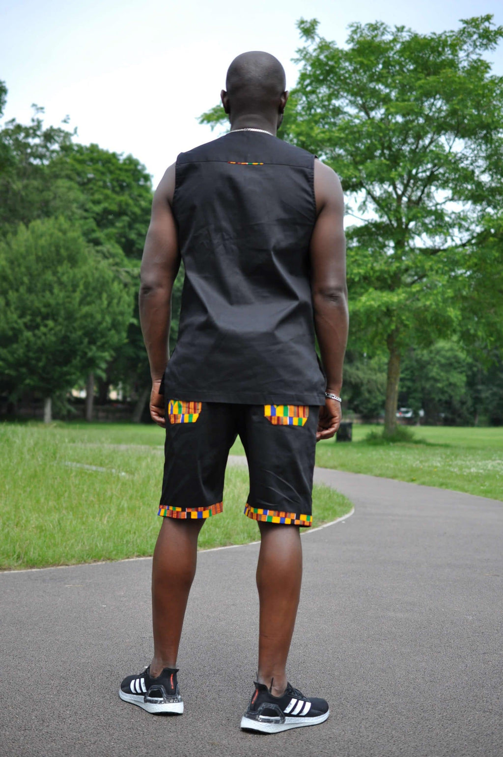 Black & African Print Trim Short Pants Matching Set / Co-ord