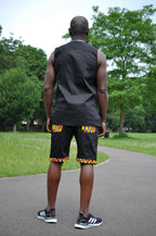 Black & African Print Trim Short Pants Matching Set / Co-ord