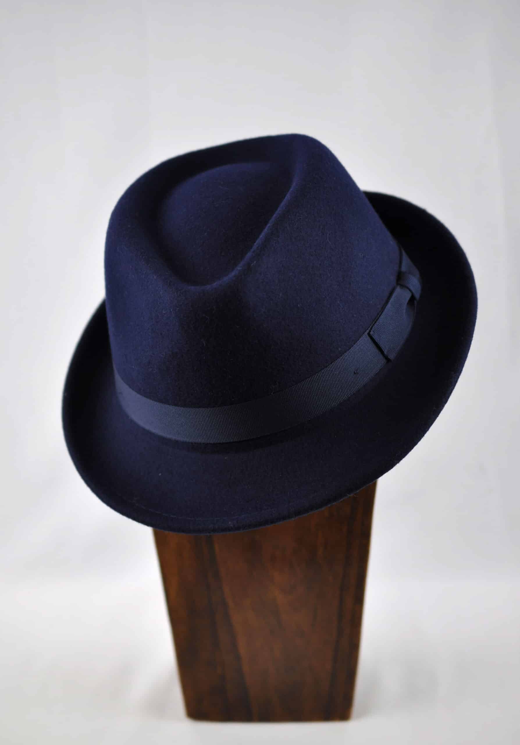 Classic Navy Blue Fedora Hat with Ribbon
