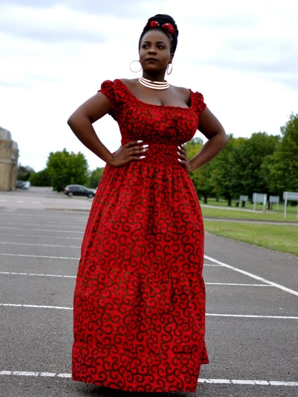 Red Ankara Print Maxi Dress
