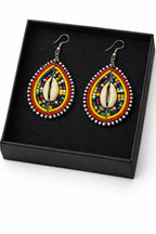 Handmade African Beaded Cowrie Shell Drop Earrings
