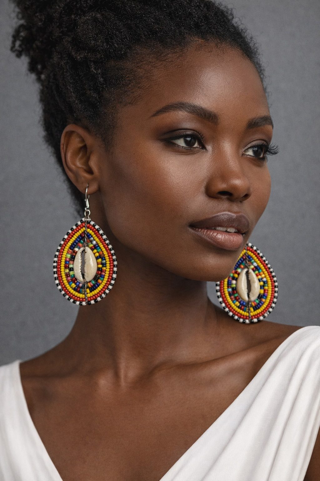 Handmade African Beaded Cowrie Shell Drop Earrings