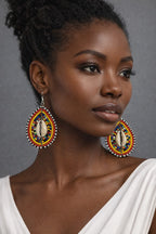 Handmade African Beaded Cowrie Shell Drop Earrings