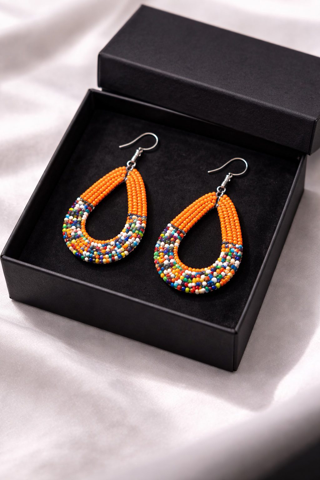 Handmade African Beaded Teardrop Earrings