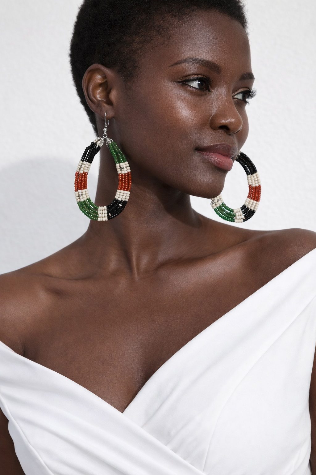 African Beaded Hoop Earrings – Multicolour Statement Design