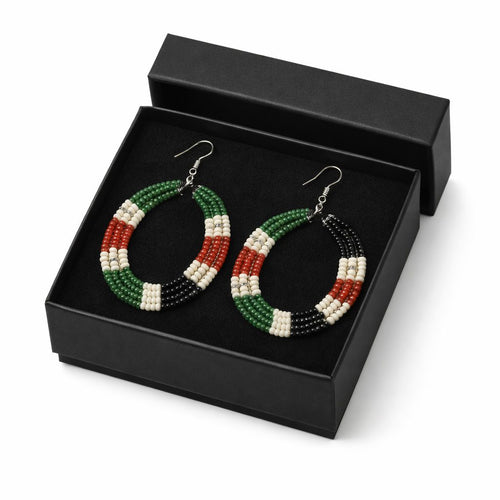 African Beaded Hoop Earrings – Multicolour Statement Design