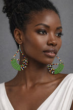 Handmade African Beaded Fan Drop Earrings
