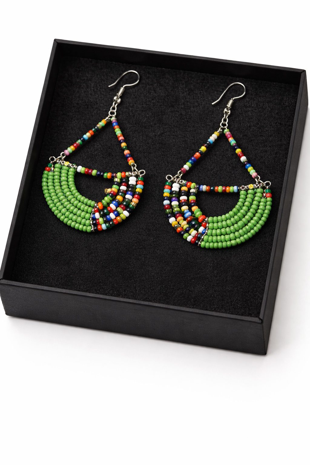 Handmade African Beaded Fan Drop Earrings