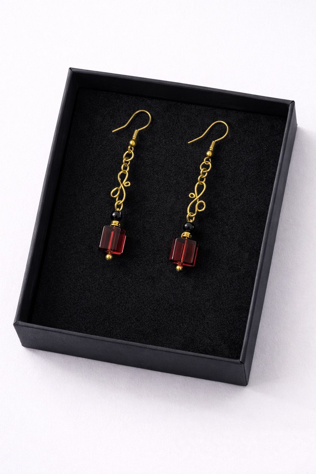 Elegant Ruby Bead Drop Earrings with Gold Filigree