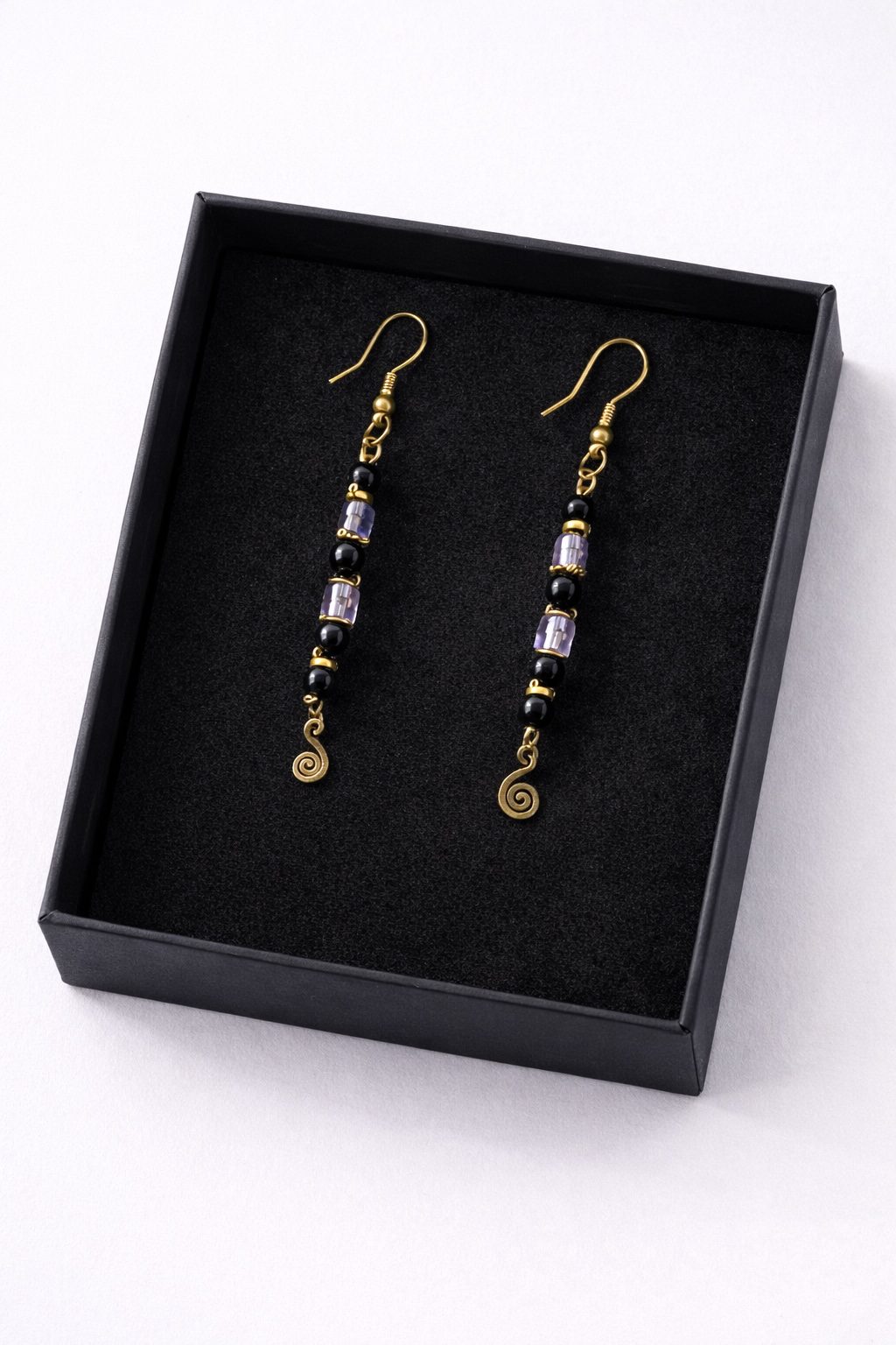 Elegant Gold & Black Beaded Drop Earrings