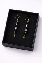 Elegant Gold & Black Beaded Drop Earrings