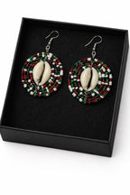 Handmade African Beaded Cowrie Shell Hoop Earrings