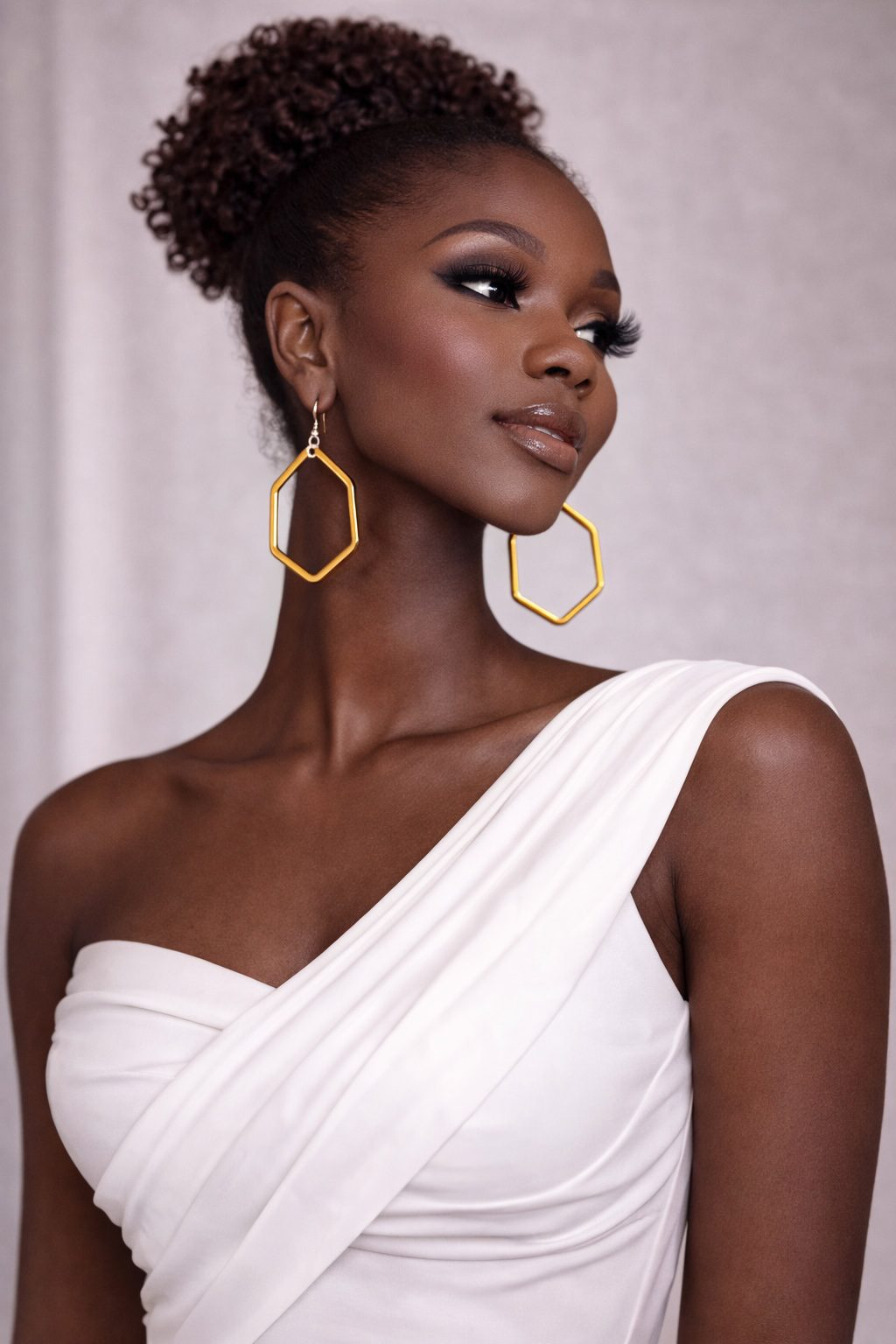 Modern Gold Geometric Hexagon Drop Earrings