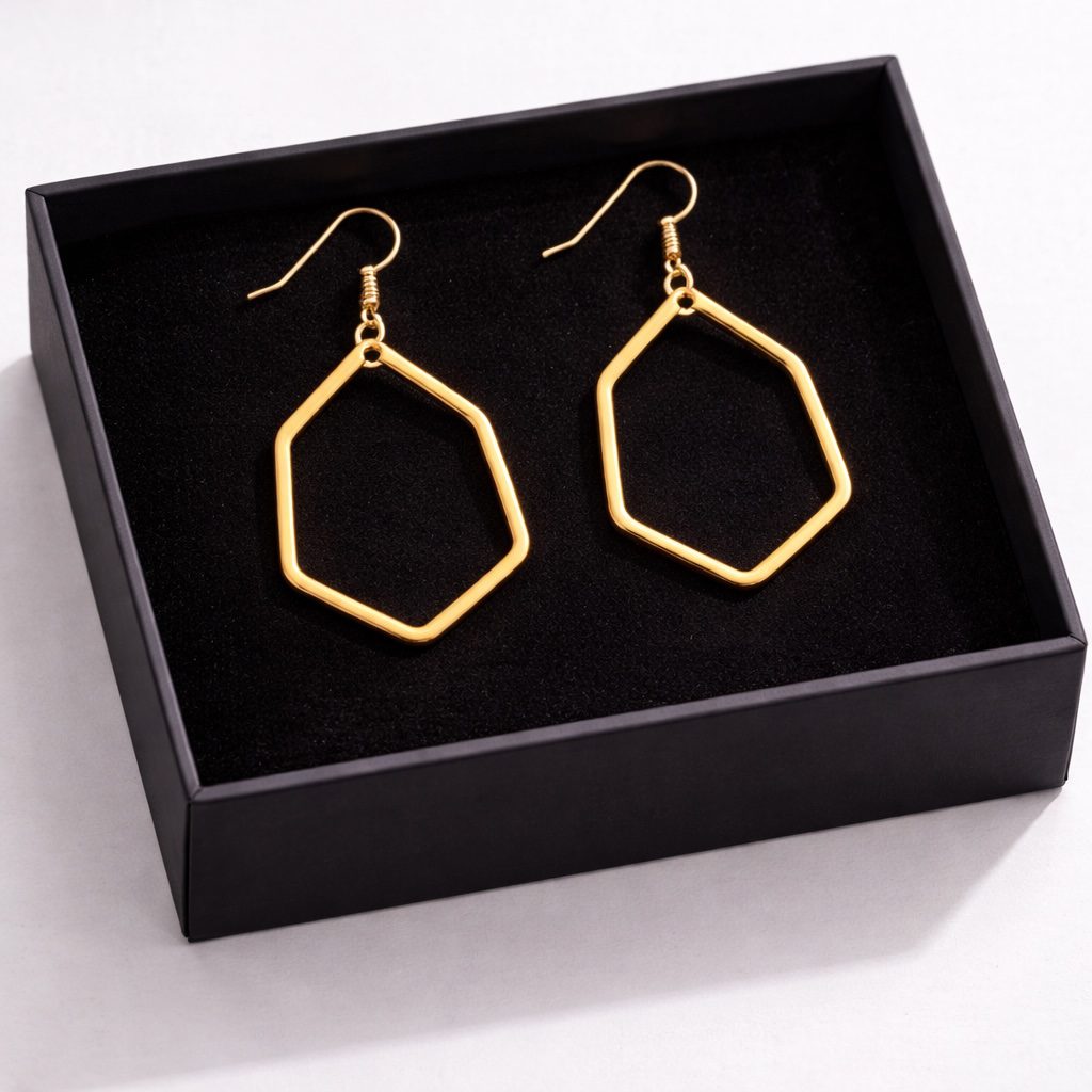 Modern Gold Geometric Hexagon Drop Earrings