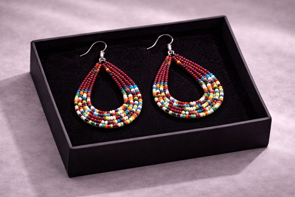 Handmade African Beaded Teardrop Earrings